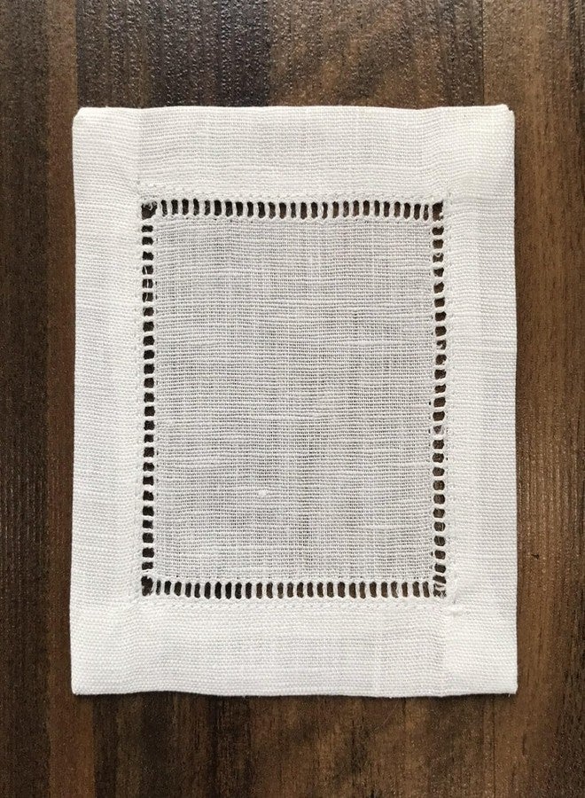 Minhcraft Ladder Hemstitch 100% White Linen Cocktail Napkins 4"x4" - A Dozen Cloth Napkin Coasters-Set of 12 Linen Beverage Party Cocktail Napkin - Image 3